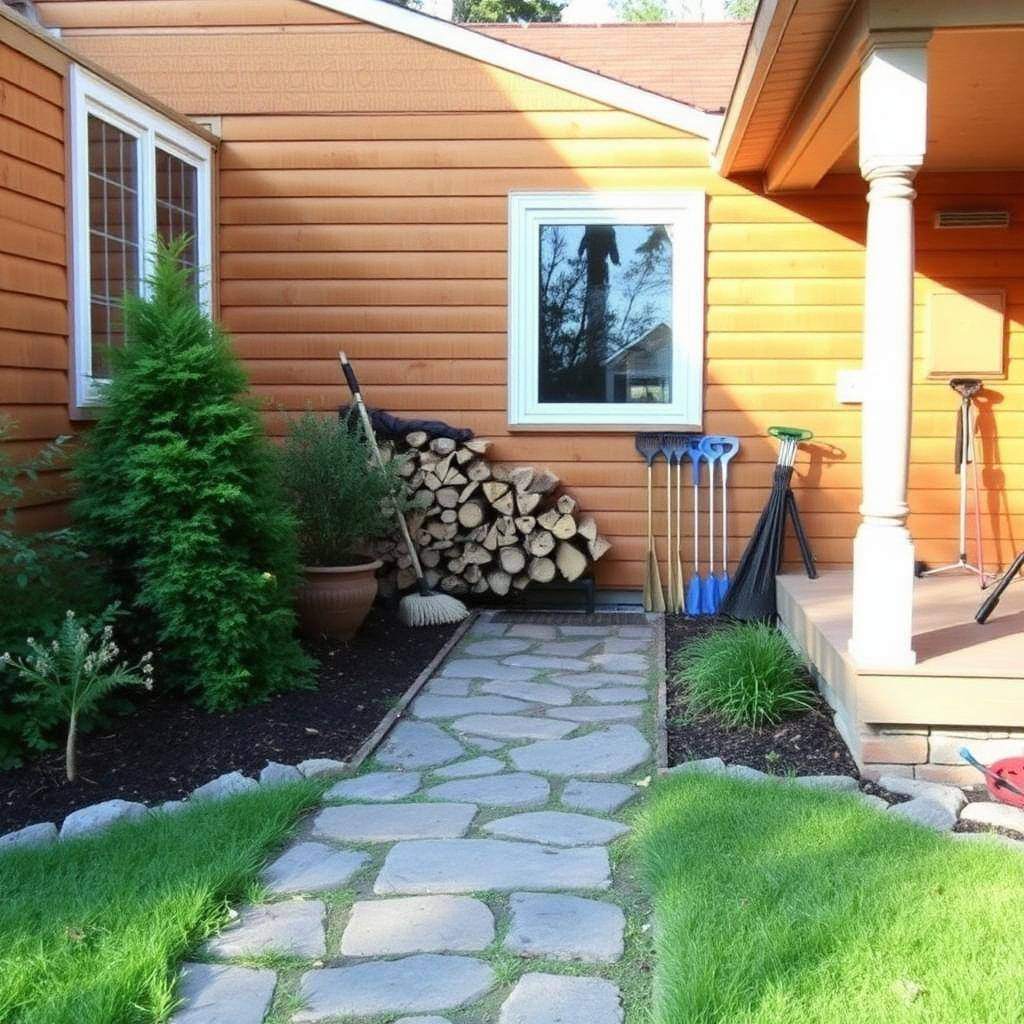 Property manager reviewing maintenance schedule on tablet in front of multiple Muskoka cottages