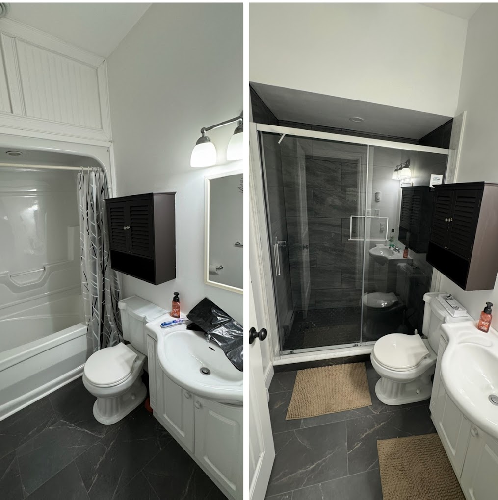 Bathroom refresh, tub to glass shower, Muskoka