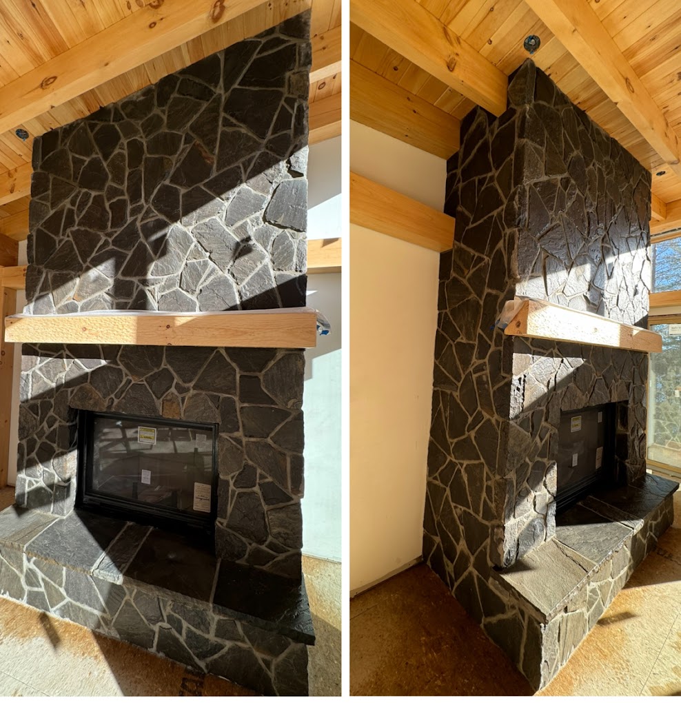 Full-height fieldstone fireplace, Muskoka