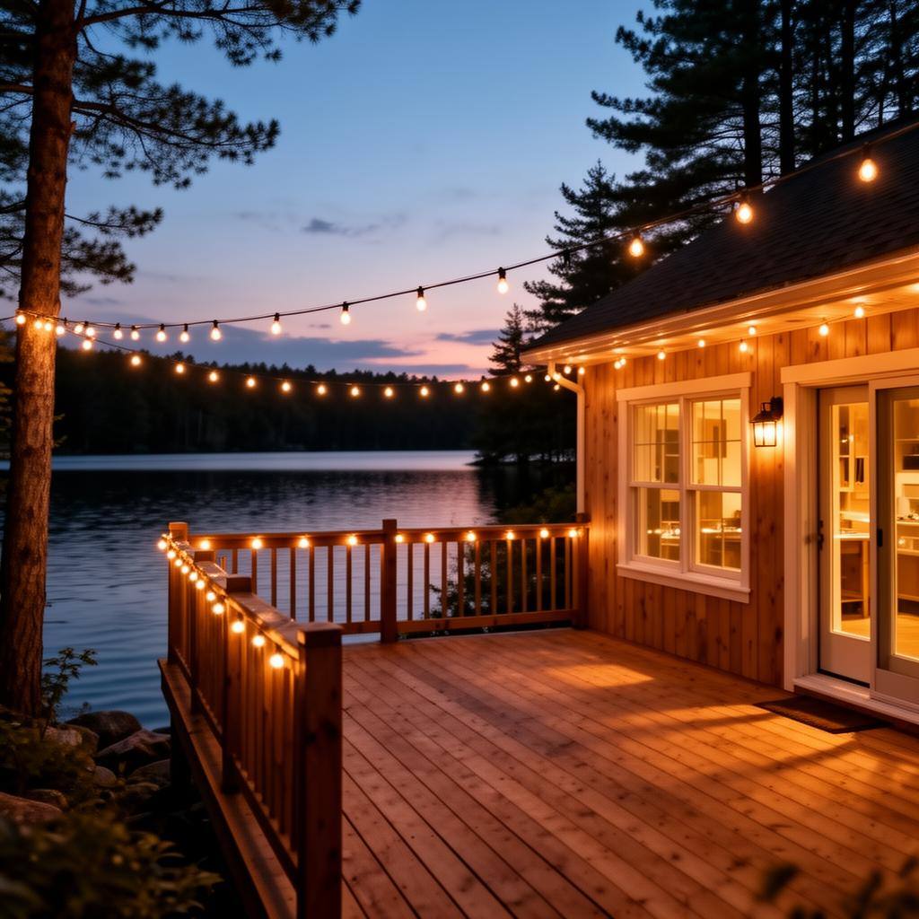 Lakeside entertaining patio with built-in fire feature
