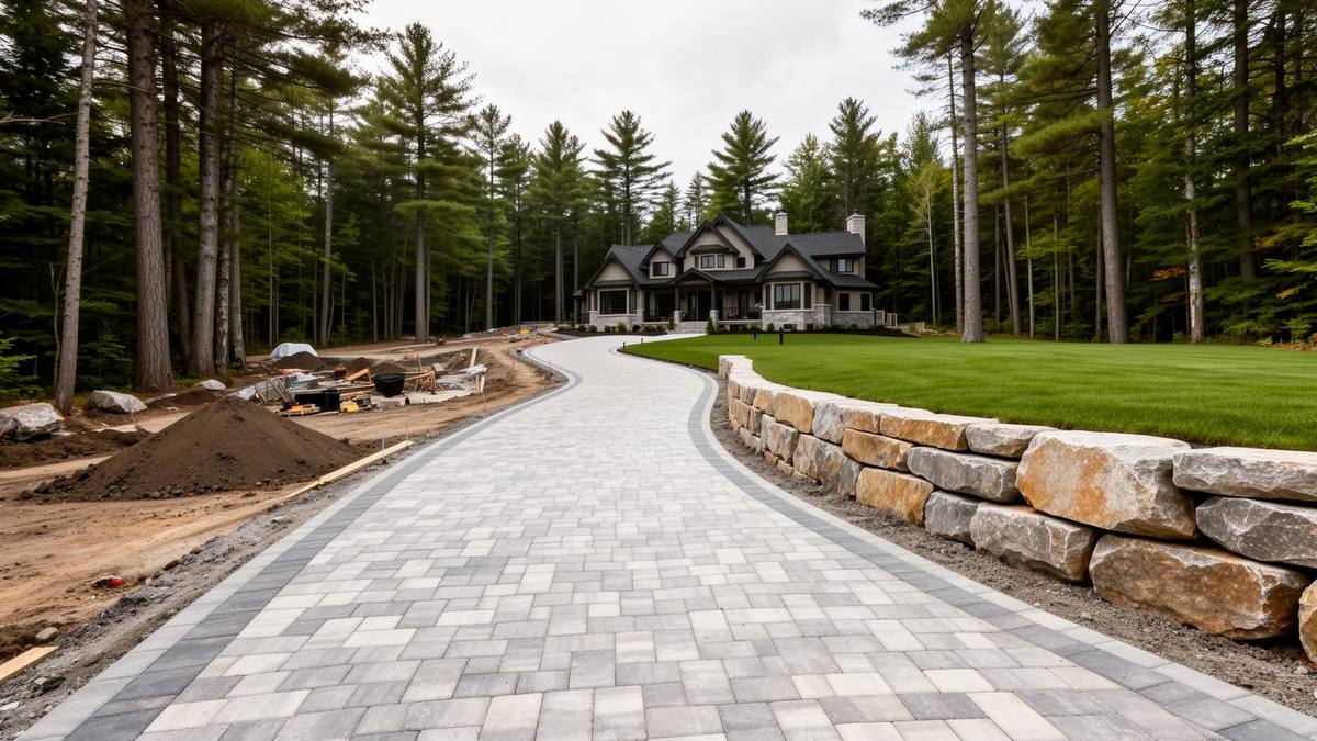 Interlock walkway connecting patio to driveway