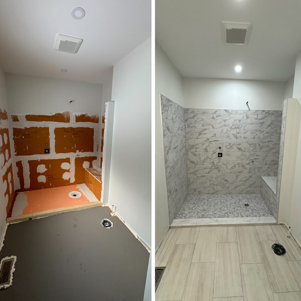 Walk-in shower tile build, Muskoka
